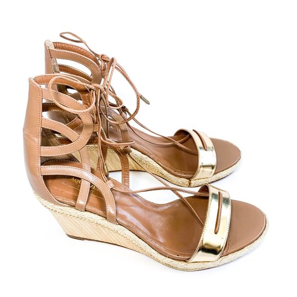 Aquazzura Tan and Gold Wedges - Picture 2 of 6